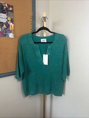 Stitches+Stripes | Collection Teal Green V Neck Knit Top